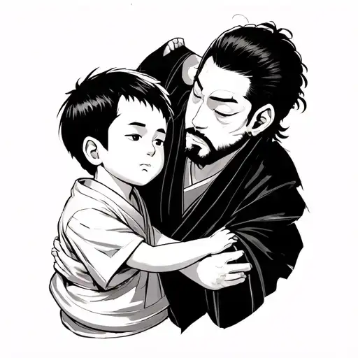 Japanese manga style representing a father and his son tattoo design idea