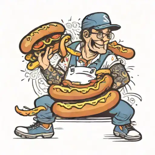 the name Arthur surrounded with hotdogs tattoo design idea