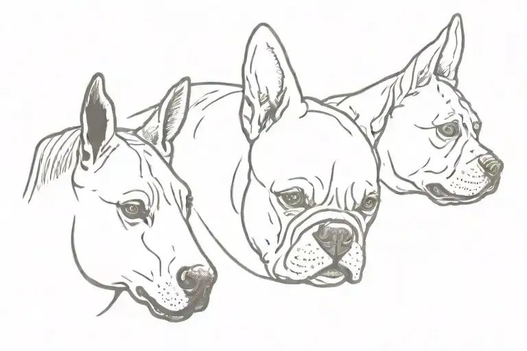 two horses and french bulldog head tattoo design idea