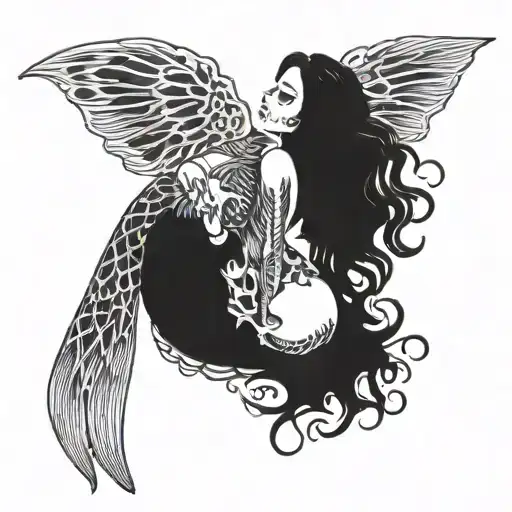 mermaid skeleton tattoo design idea