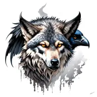 demon wolf and raven tattoo design idea