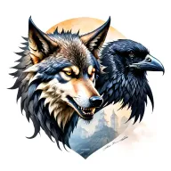 demon wolf and raven tattoo design idea