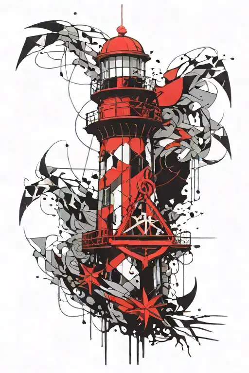 a geometric lighthouse with a large anchor hanging underneath tattoo design idea
