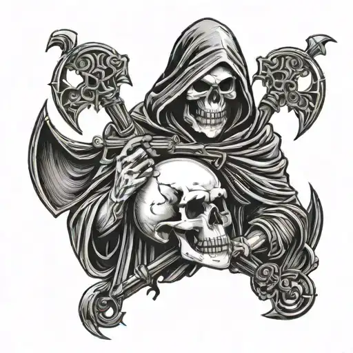 grim reaper holding a skull tattoo design idea