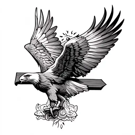 eagle coming down to a cross tattoo design idea