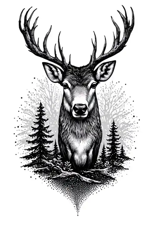 Hirsch forest dotwork abstract tattoo design idea