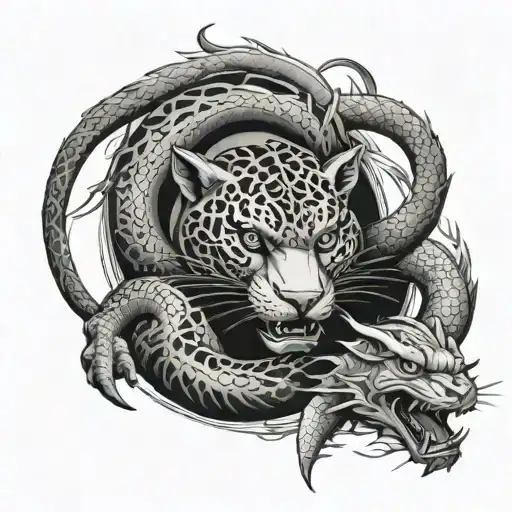 panther and dragon surrounded tattoo design idea