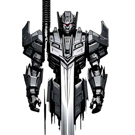 make me optimus primes sword but into a tattoo i can have on my forearm, in the style of cybersigilism tattoo design idea