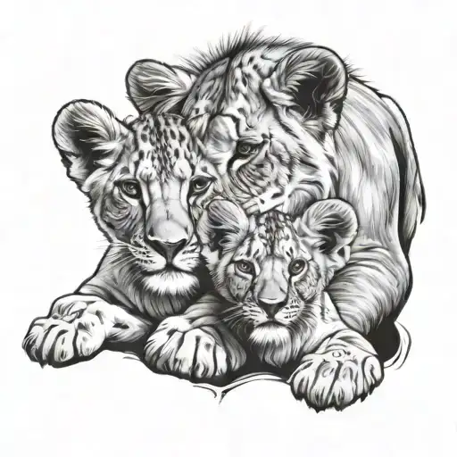 lioness 2 lion cubs tattoo design idea