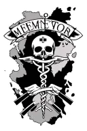 "Memento Mori" nurse symbol combined with Martinique map symbolizing tattoo design idea