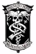 "Memento Mori" nurse symbol combined with Martinique map symbolizing tattoo design idea