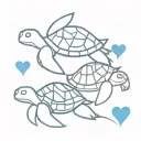 Tribal turtle and 2 blue hearts tattoo design idea