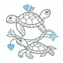 Tribal turtle and 2 blue hearts tattoo design idea