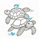 Tribal turtle and 2 blue hearts tattoo design idea