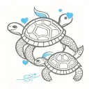 Tribal turtle and 2 blue hearts tattoo design idea