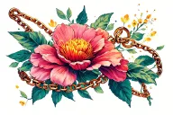 kurapika chain wrapped around the forearm with a blooming flower tattoo design idea