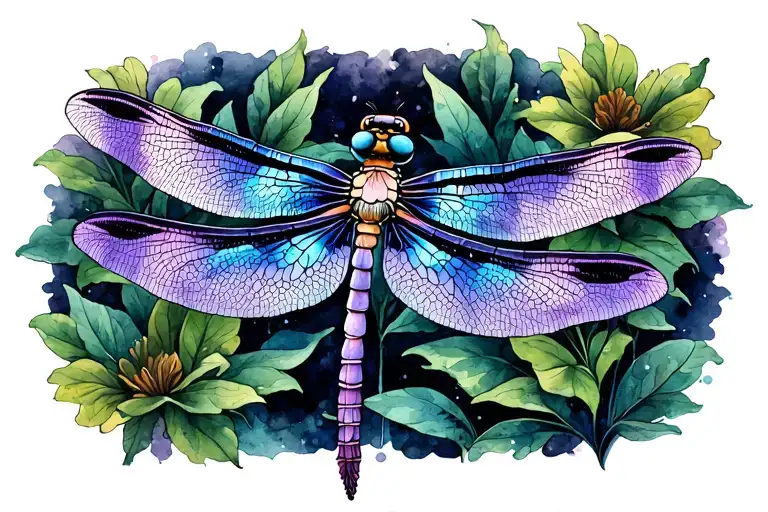 blue and purple Watercolor Dragonfly tattoo design idea