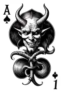 playing card with the devil as the face but the card number should be the 13 of spades in an old English font tattoo design idea