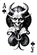 playing card with the devil as the face but the card number should be the 13 of spades in an old English font tattoo design idea