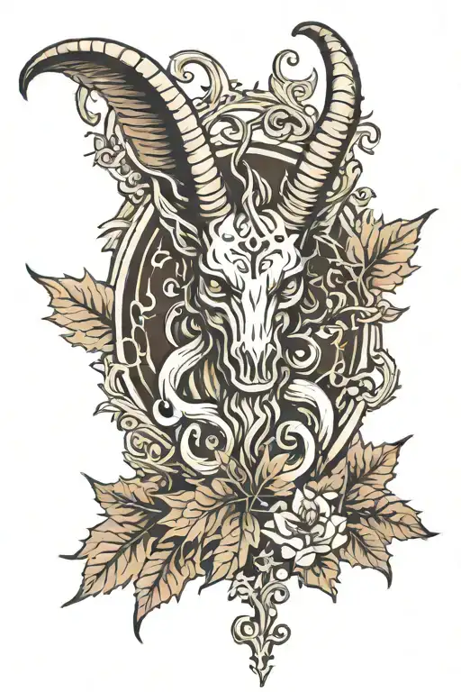 baphomet on maple leaf background autumn cinnamon colors tattoo design idea