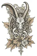 baphomet on maple leaf background autumn cinnamon colors tattoo design idea