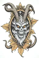 baphomet on maple leaf background autumn cinnamon colors tattoo design idea
