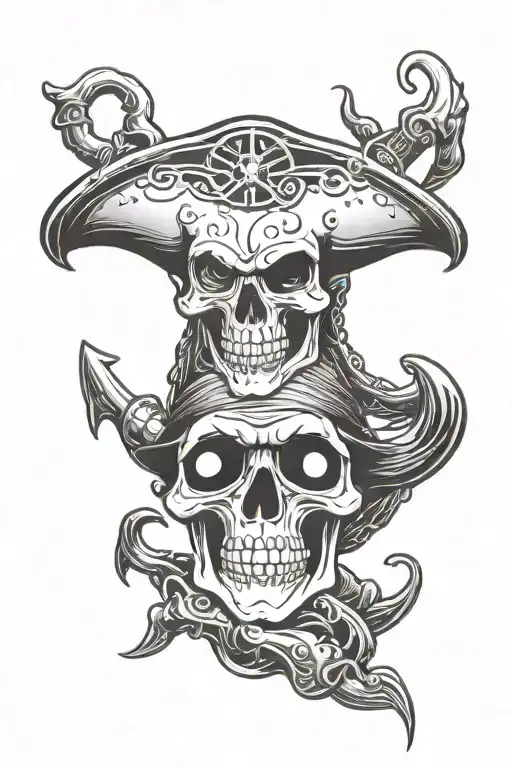 Aliens and pirates Jolly Roger tattoo design idea