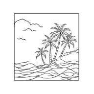 3 palm trees and ocean wave crashing tattoo design idea