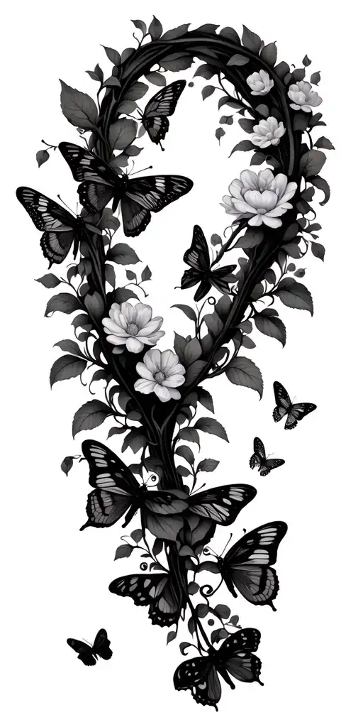 vines with flowers flowing up with moths butterflies and small animals tattoo design idea