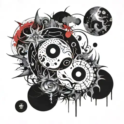 yin yang sun and moon intertwined tattoo design idea