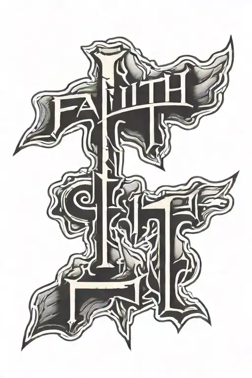 tattoo of the word FAITH like chiseled out of rock with a 3D looking style tattoo design idea
