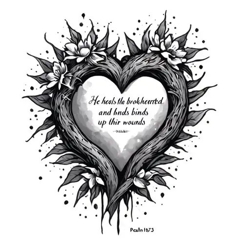Psalm 147:3 He heals the brokenhearted and binds up their wounds tattoo design idea
