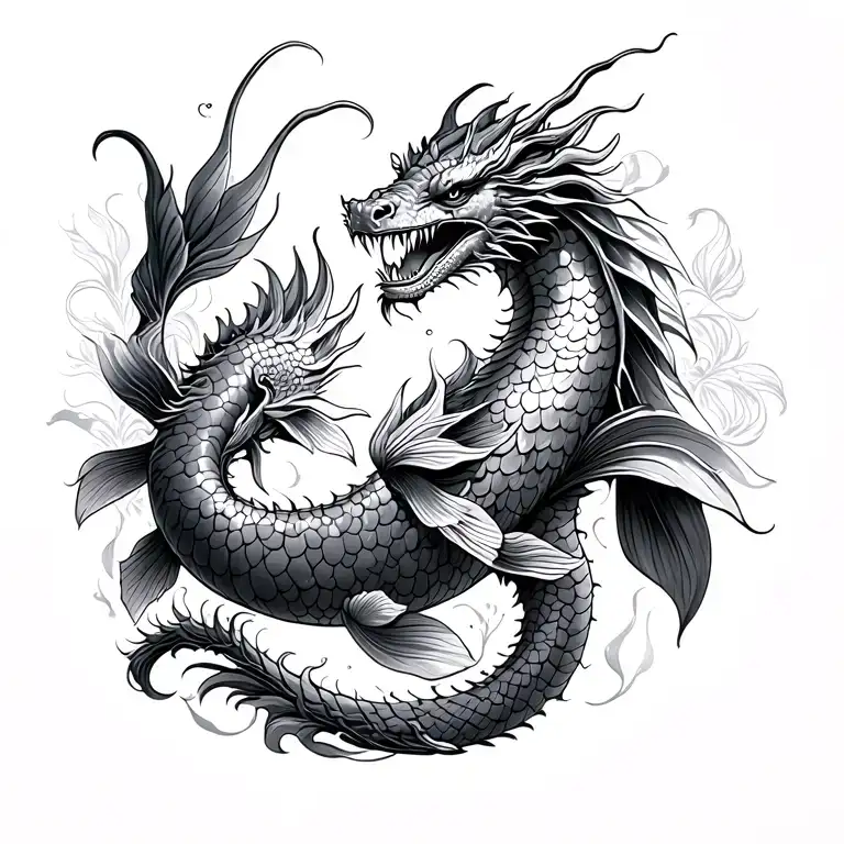 Peniox, Dragon and Koi Fish tattoo design idea