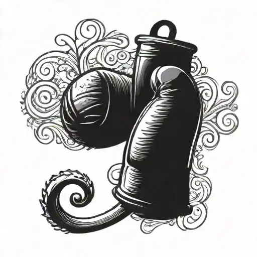 A tattoo design featuring a fierce boxing glove surrounded by elegant swirls and patterns, with a hidden silhouette of a cat within the design tattoo design idea