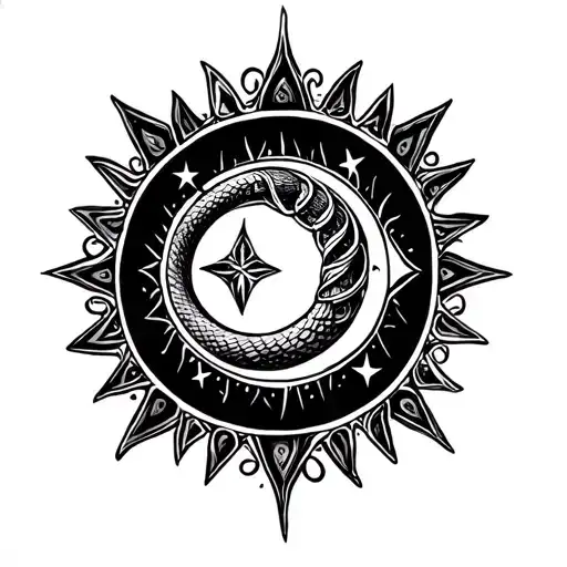 hour glass moon sun stars snake Celtic knot intertwined tattoo design idea