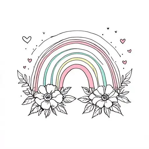 double rainbow with hearts and flowers  tattoo design idea