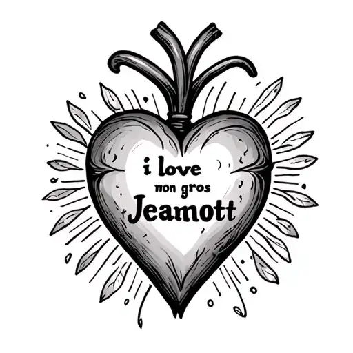 à heart with the exact text "i love mon gros Jeannot" tattoo design idea