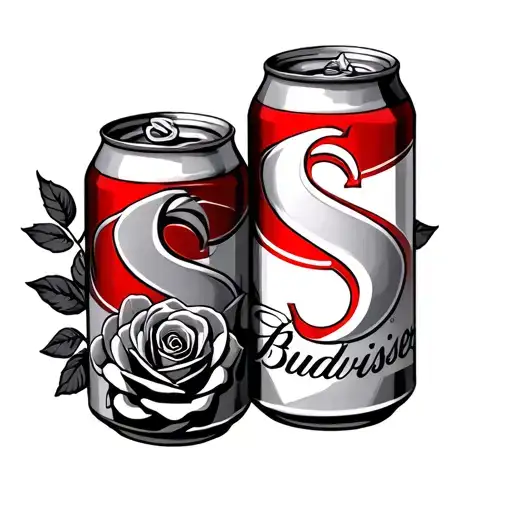 Budweiser can with the initial S somewhere with roses  tattoo design idea