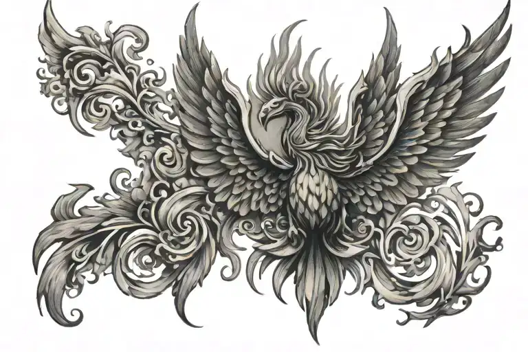 Phoenix rising from flames+ohm tattoo design idea