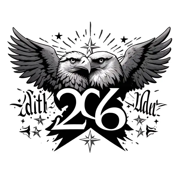 two north stars,eagle with two heads,number 26, name Edith tattoo design idea