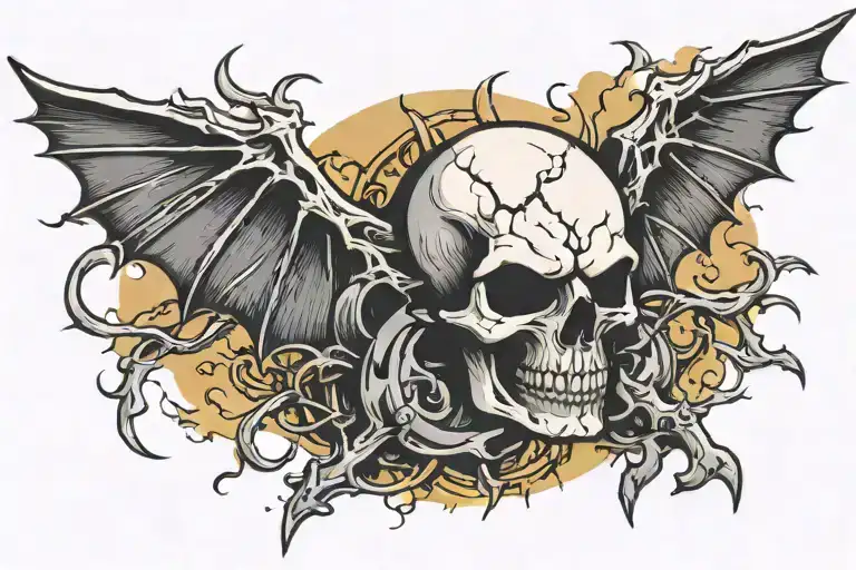 skull with bat wings and a lightning bolt intertwined tattoo design idea