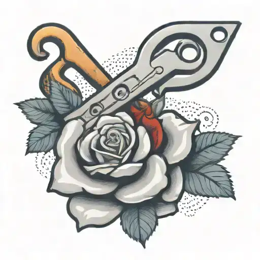 A tattoo of a wrench and a rose intertwined, symbolizing the balance between your occupation as a plumber and your love for your wife tattoo design idea