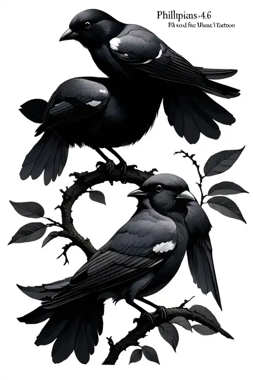 Philippians 4:6 with black sunset birds tattoo design idea