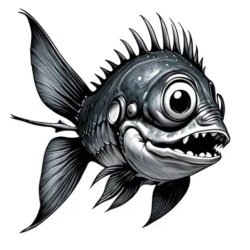 a cute but realistic angler fish coming to the surface to see the sun tattoo design idea