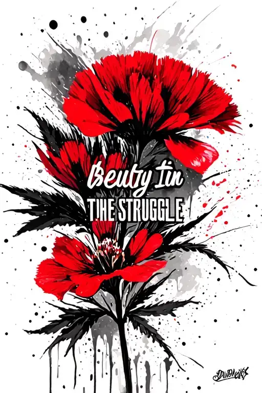 indian paintbrush with stem, words "beauty in the struggle" tattoo design idea