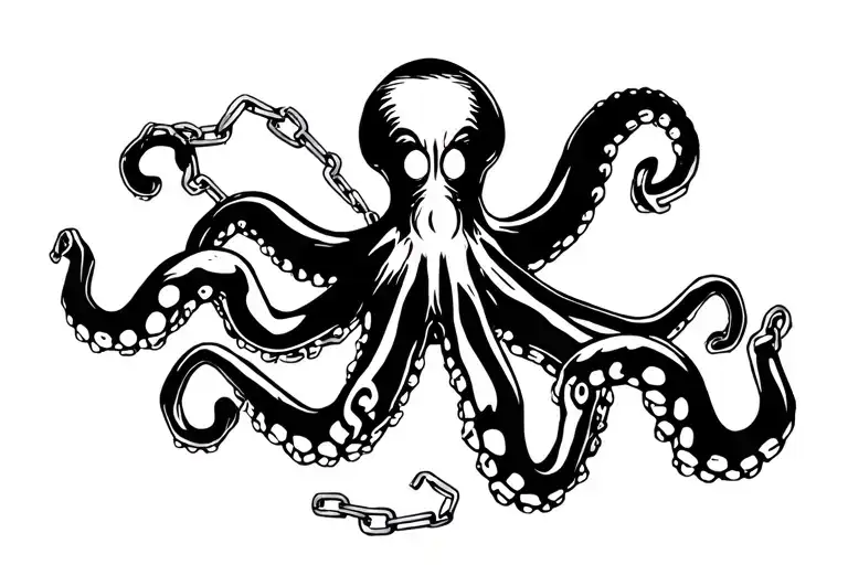 A Dr. Seuss inspiredoctopus design incorporating broken chains, symbolizing freedom and liberation from a difficult past tattoo design idea