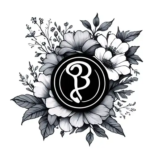 psychology symbol and dainty florals tattoo design idea