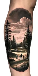 pine forest and family on golf course and ansel adams and time runs on tattoo design idea