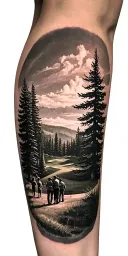 pine forest and family on golf course and ansel adams and time runs on tattoo design idea