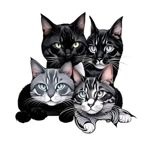 Japanese style tattoo in colors of three cats tattoo design idea